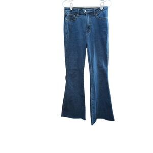 Judy Blue Flare Jeans Womens 11/30 High Rise Dark Wash Frayed‎ Hem Denim Pants
